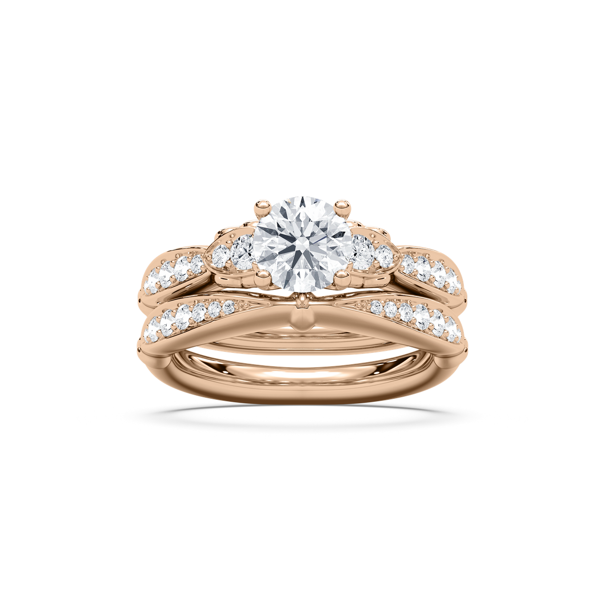 Quincy 1 ⅖ ctw Round Lab Grown Diamond Tapered Beaded Prong Wedding Set