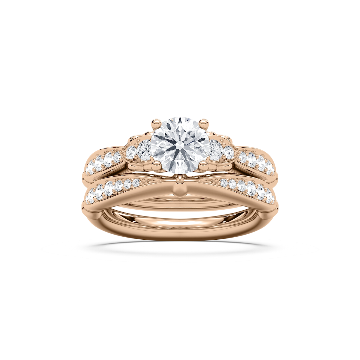 Quincy 1 ⅖ ctw Round Lab Grown Diamond Tapered Beaded Prong Wedding Set
