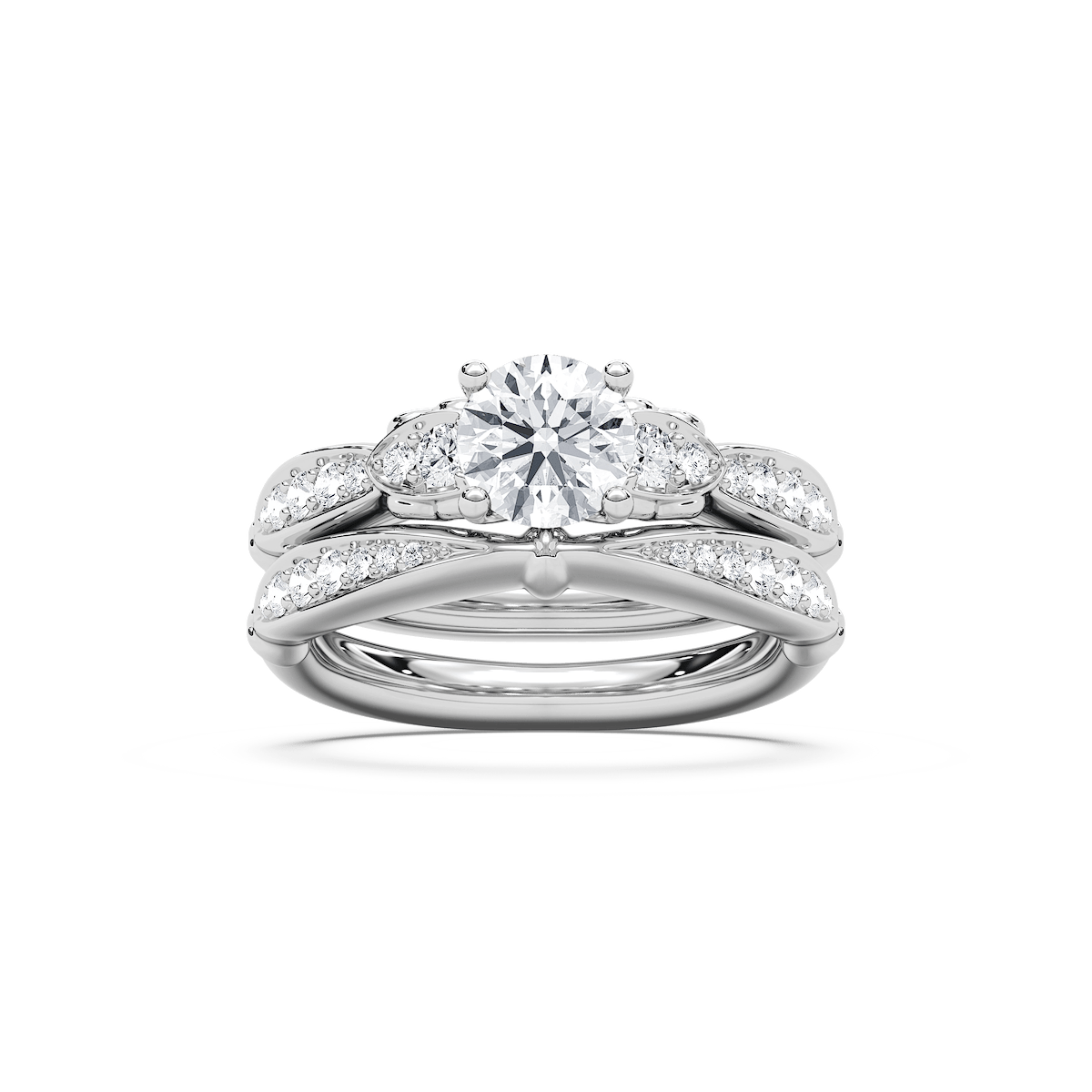 Quincy 1 ⅖ ctw Round Lab Grown Diamond Tapered Beaded Prong Wedding Set
