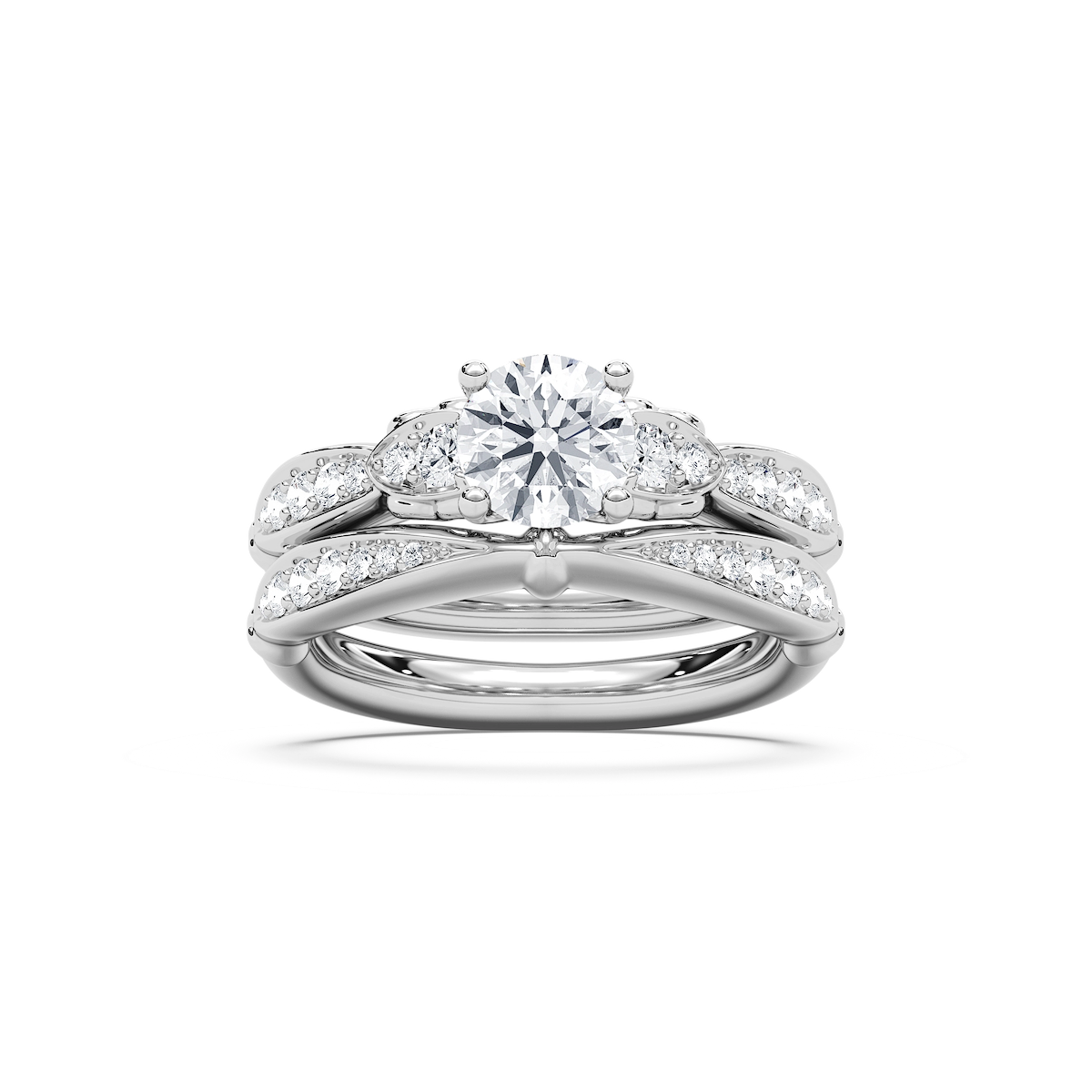 Quincy 1 ⅖ ctw Round Lab Grown Diamond Tapered Beaded Prong Wedding Set