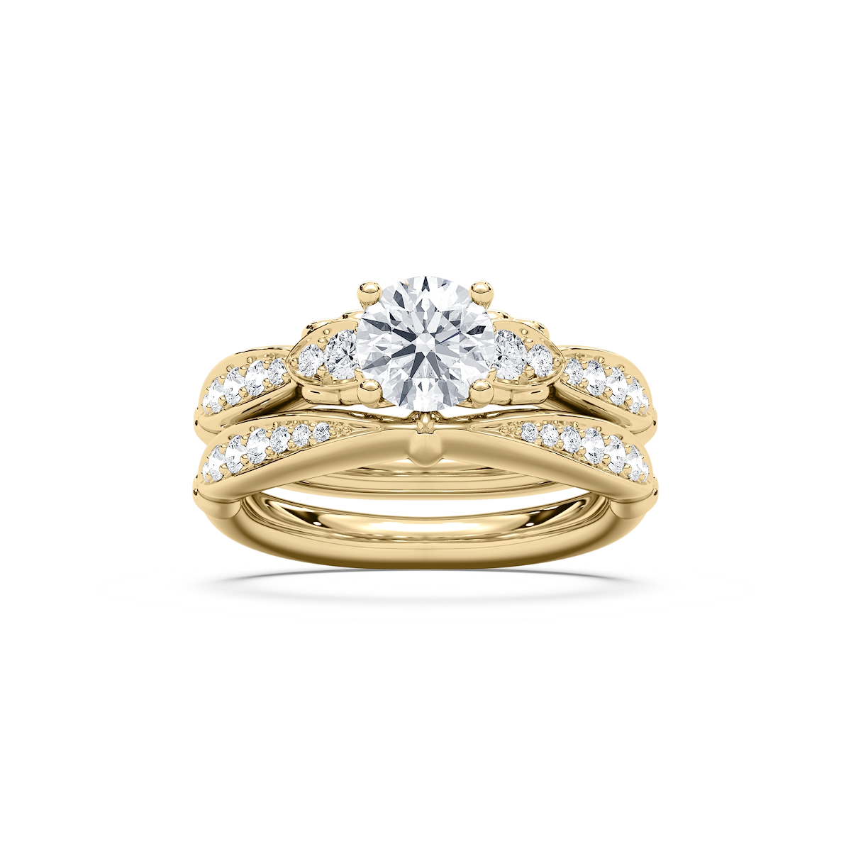 Quincy 1 ⅖ ctw Round Lab Grown Diamond Tapered Beaded Prong Wedding Set