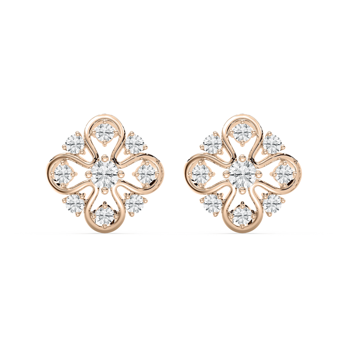 1 ¼ ctw Round Lab Grown Diamond Floral Filigree Stud Earrings