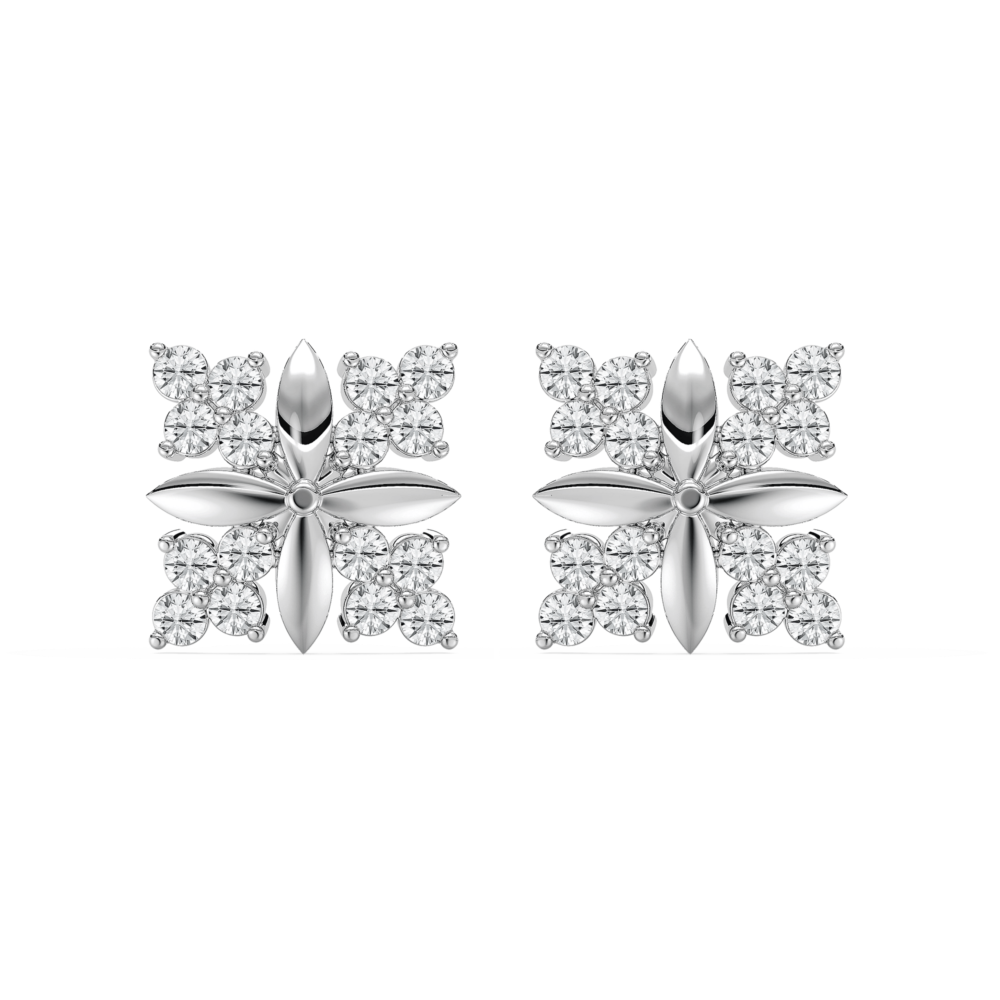 1 ctw Round Lab Grown Diamond Floral Point Cluster Stud Earrings