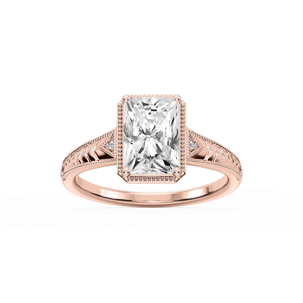 Florence Radiant Lab Grown Diamond Milgrain Bezel Three Stone Engagement Ring