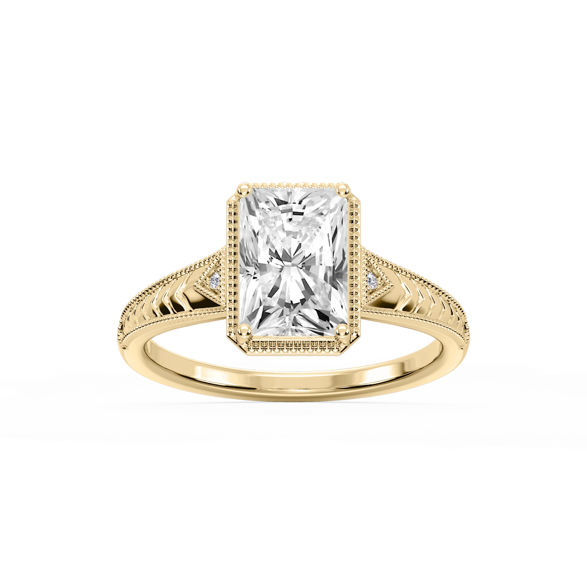 Florence Radiant Lab Grown Diamond Milgrain Bezel Three Stone Engagement Ring