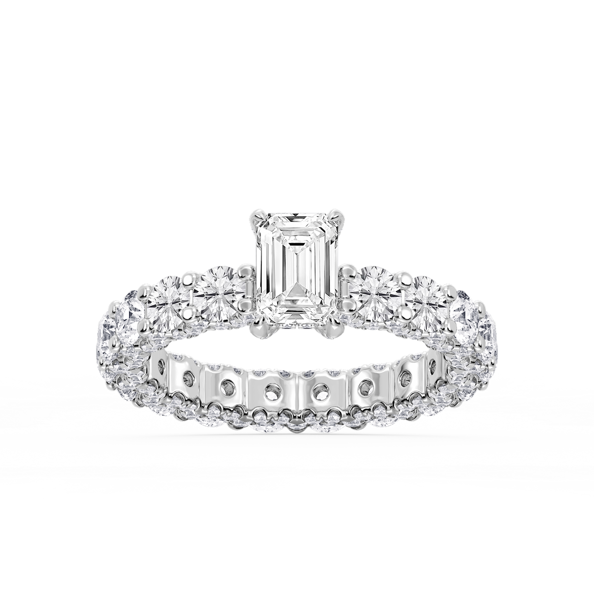 Giselle Emerald Lab Grown Diamond Pave Eternity Hidden Halo Engagement Ring