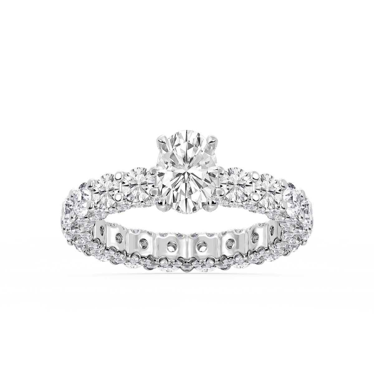 Giselle Oval Lab Grown Diamond Pave Eternity Hidden Halo Engagement Ring