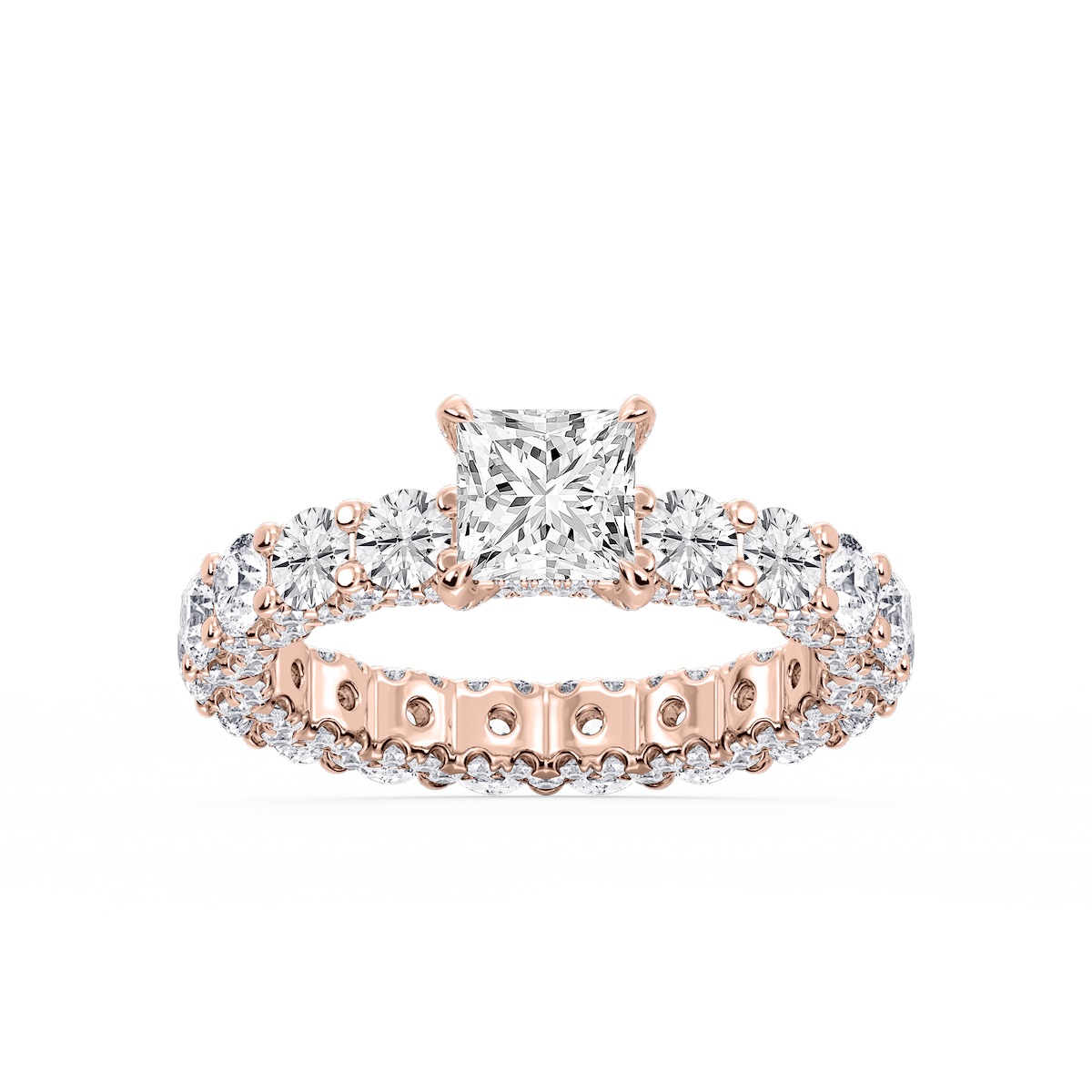 Giselle Princess Lab Grown Diamond Pave Eternity Hidden Halo Engagement Ring