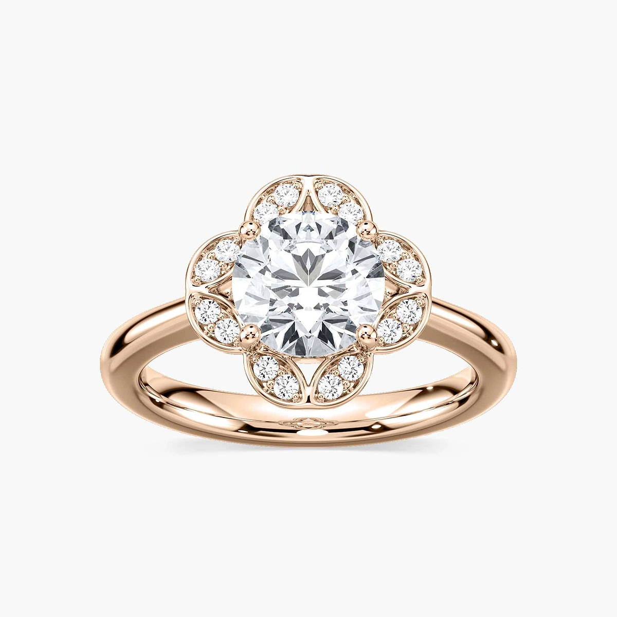 Grace Round Lab Grown Diamond Vintage Floral Halo Engagement Ring