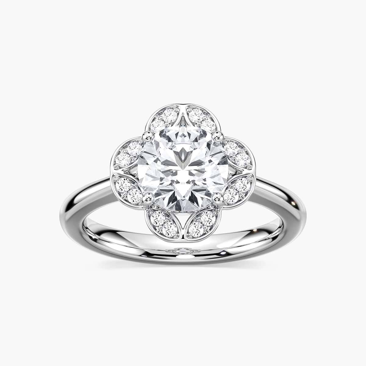 Grace Round Lab Grown Diamond Vintage Floral Halo Engagement Ring