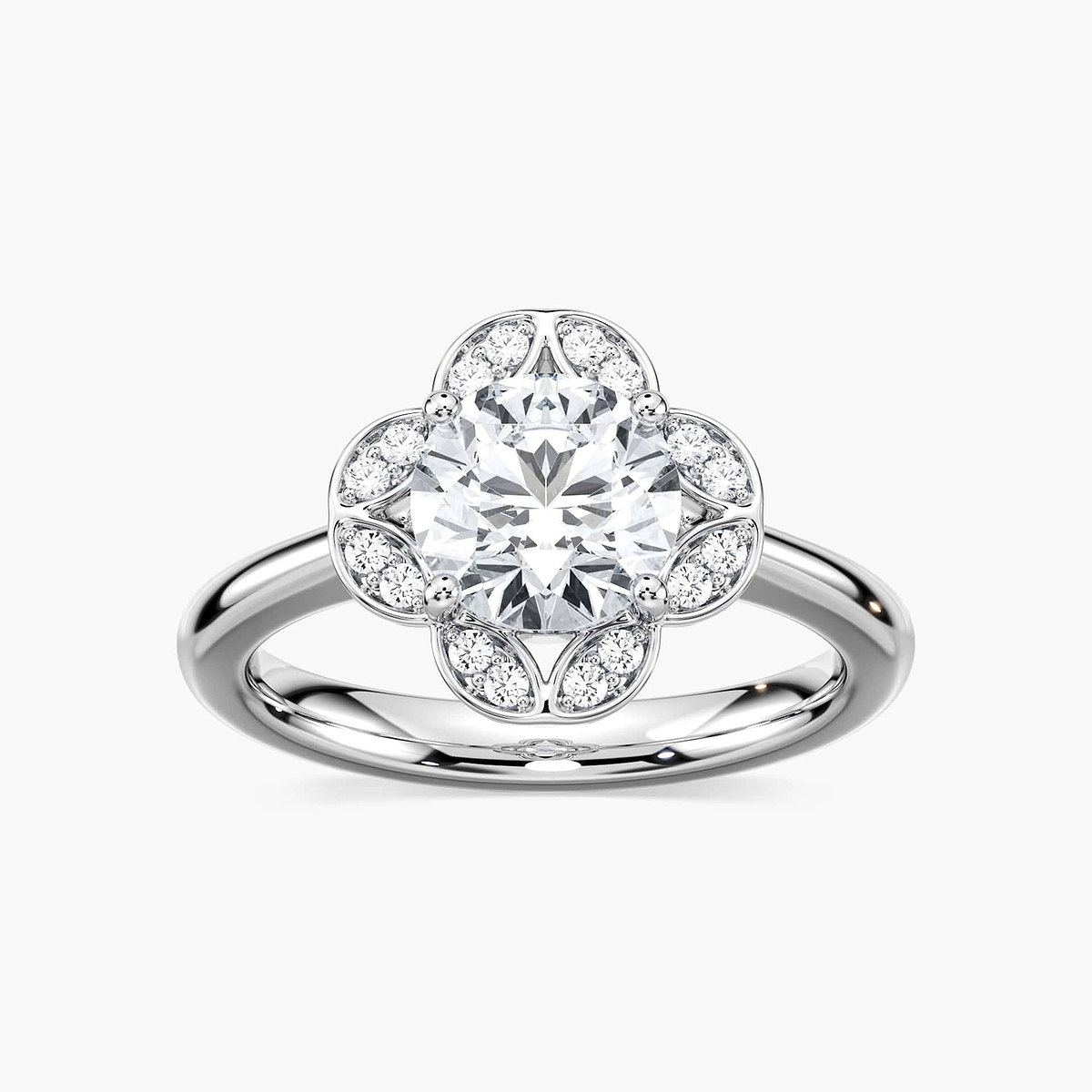 Grace Round Lab Grown Diamond Vintage Floral Halo Engagement Ring
