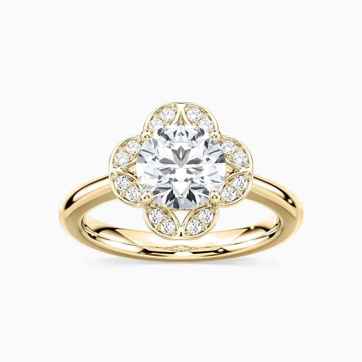 Grace Round Lab Grown Diamond Vintage Floral Halo Engagement Ring