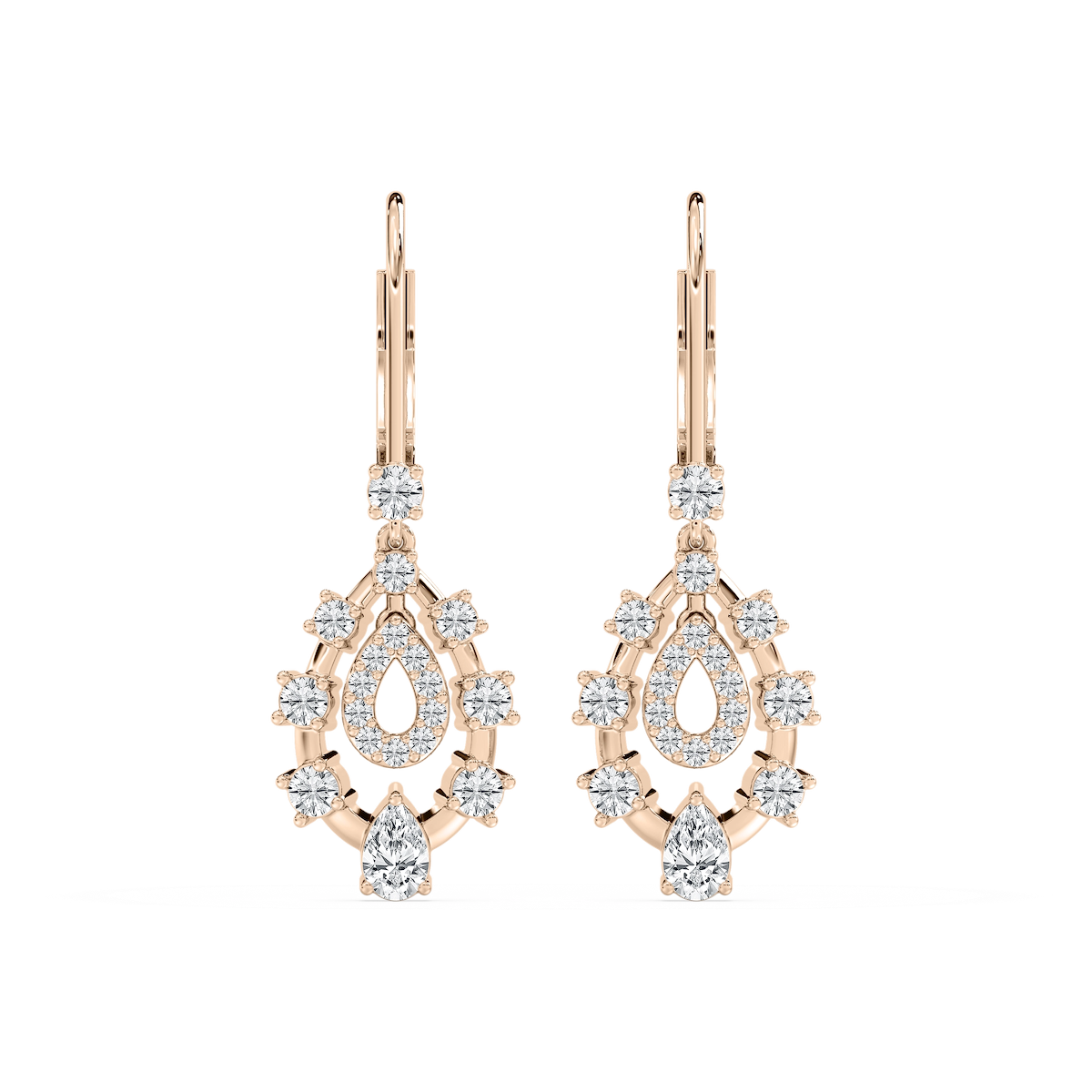 7/8 ctw Pear and Round Lab Grown Diamond Graduated Drop Earrings