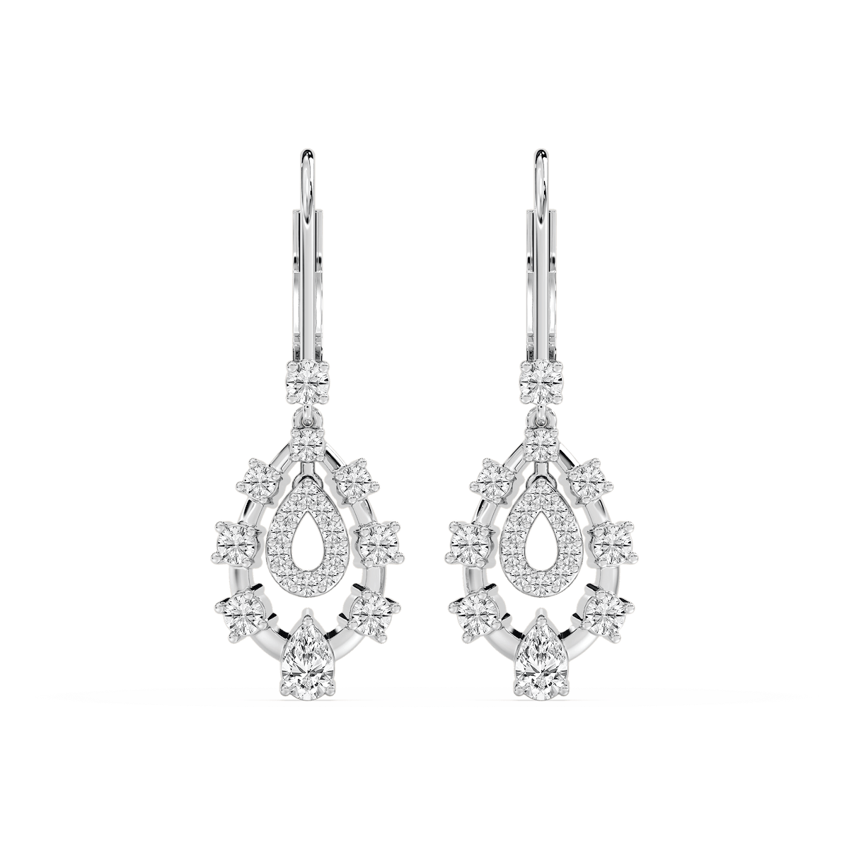 7/8 ctw Pear and Round Lab Grown Diamond Graduated Drop Earrings