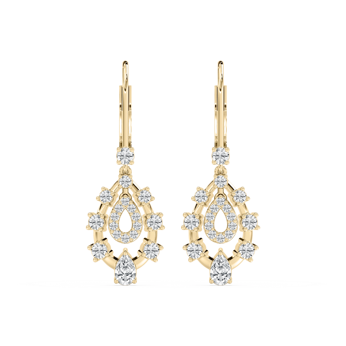 7/8 ctw Pear and Round Lab Grown Diamond Graduated Drop Earrings