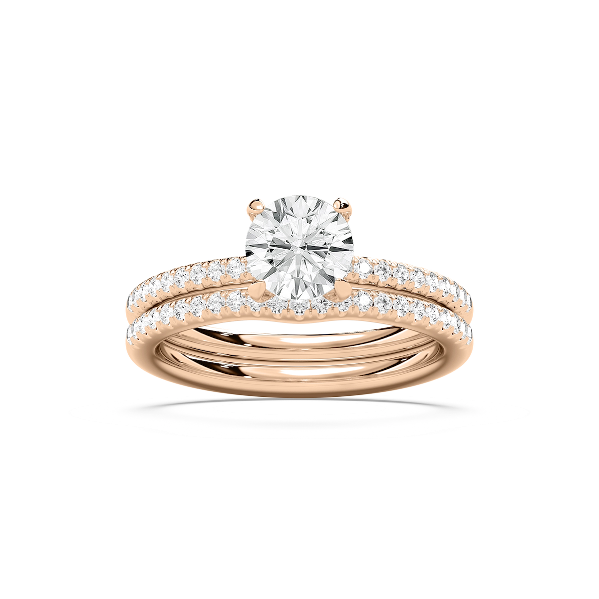 Mackenzie 1 ⅜ ctw Round Lab Grown Diamond Fishtail Pave Wedding Set