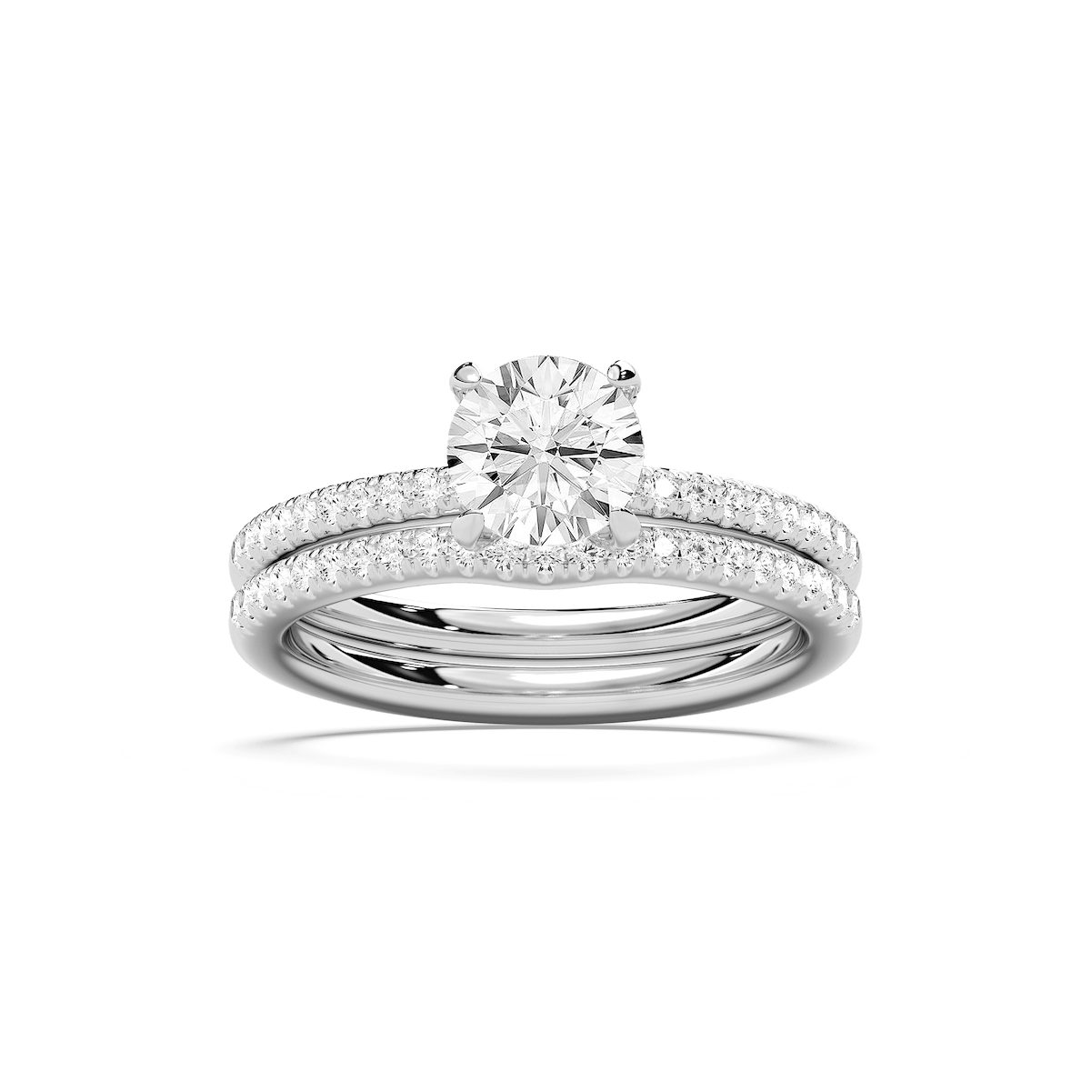 Mackenzie 1 ⅜ ctw Round Lab Grown Diamond Fishtail Pave Wedding Set