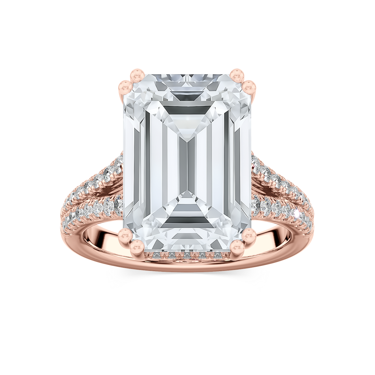 Hallie 10 ¾ ctw Emerald Lab Grown Diamond Split Shank Side Stone Engagement Ring - Signature Collection