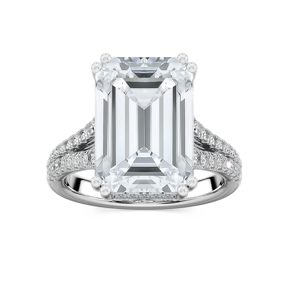 Hallie 10 ¾ ctw Emerald Lab Grown Diamond Split Shank Side Stone Engagement Ring - Signature Collection