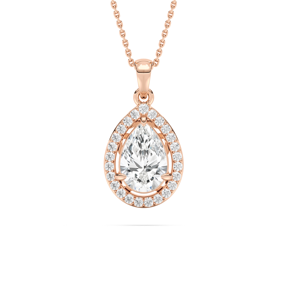 1 ¹⁄₁₅ ctw Pear Lab Grown Diamond Single Bail Halo Pendant  - 18 Inches