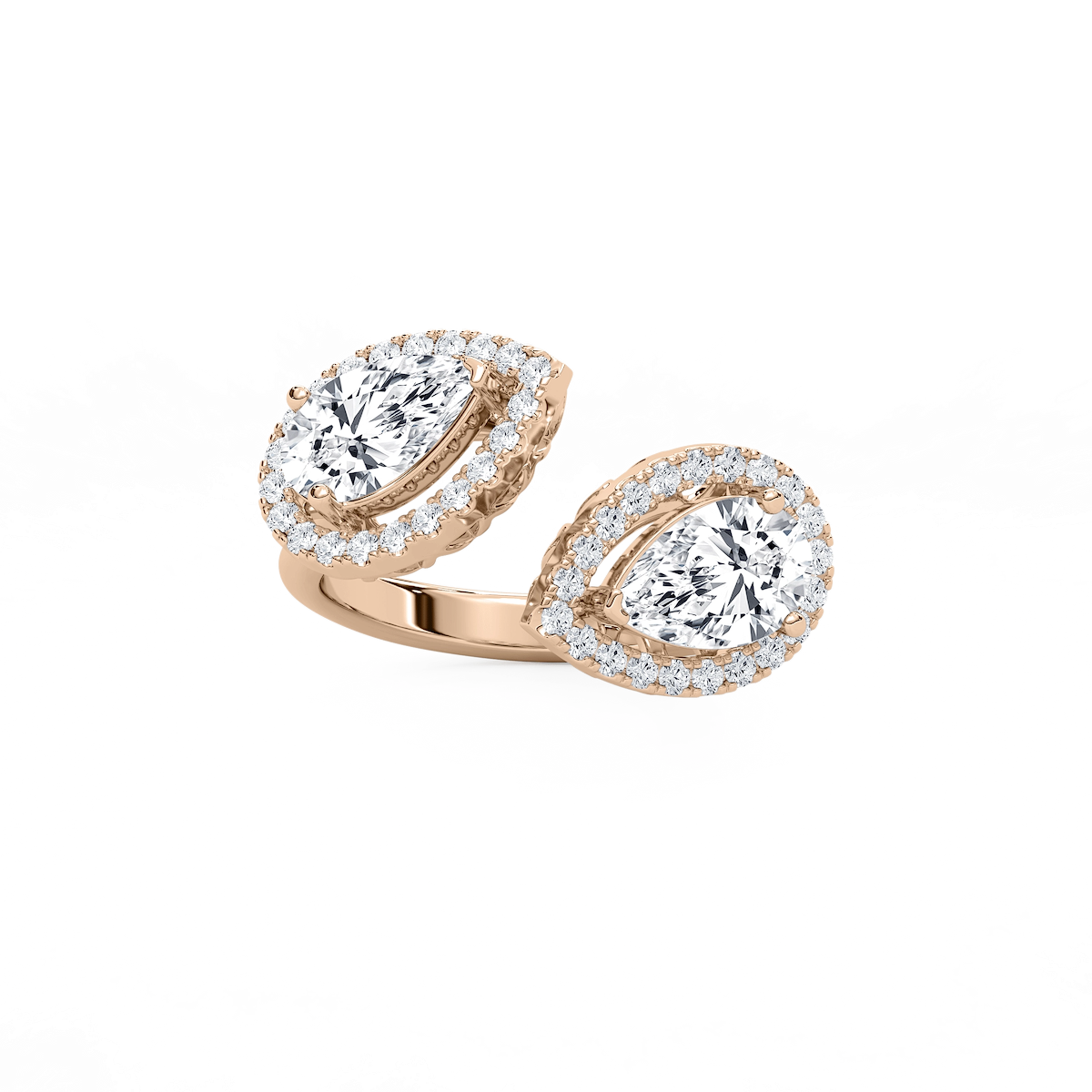2 ⅖ ctw Pear and Round Lab Grown Diamond Halo Open Bypass Ring