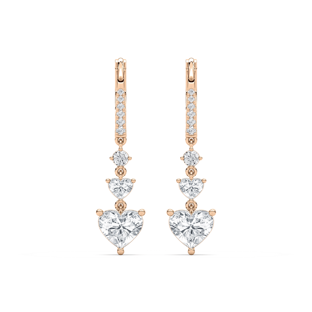 2 ctw Duo Heart & Round Lab Grown Diamond Dangle Earrings