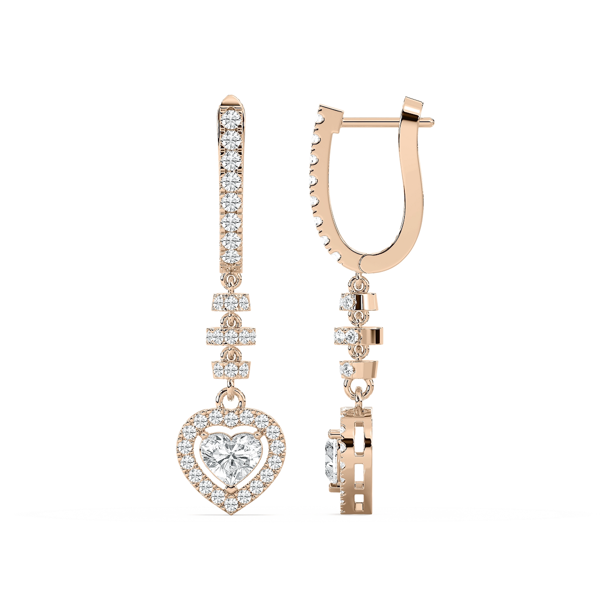 1 ⁷/₈ ctw Heart and Round Lab Grown Diamond Dangle Earrings
