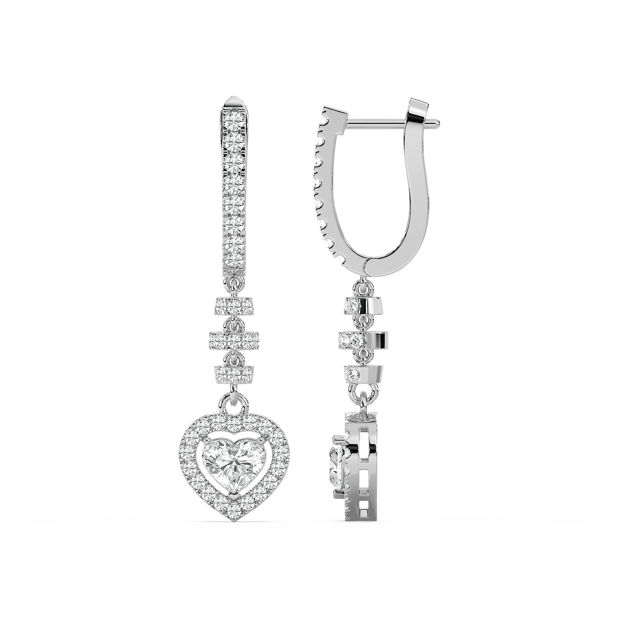 1 ⁷/₈ ctw Heart and Round Lab Grown Diamond Dangle Earrings