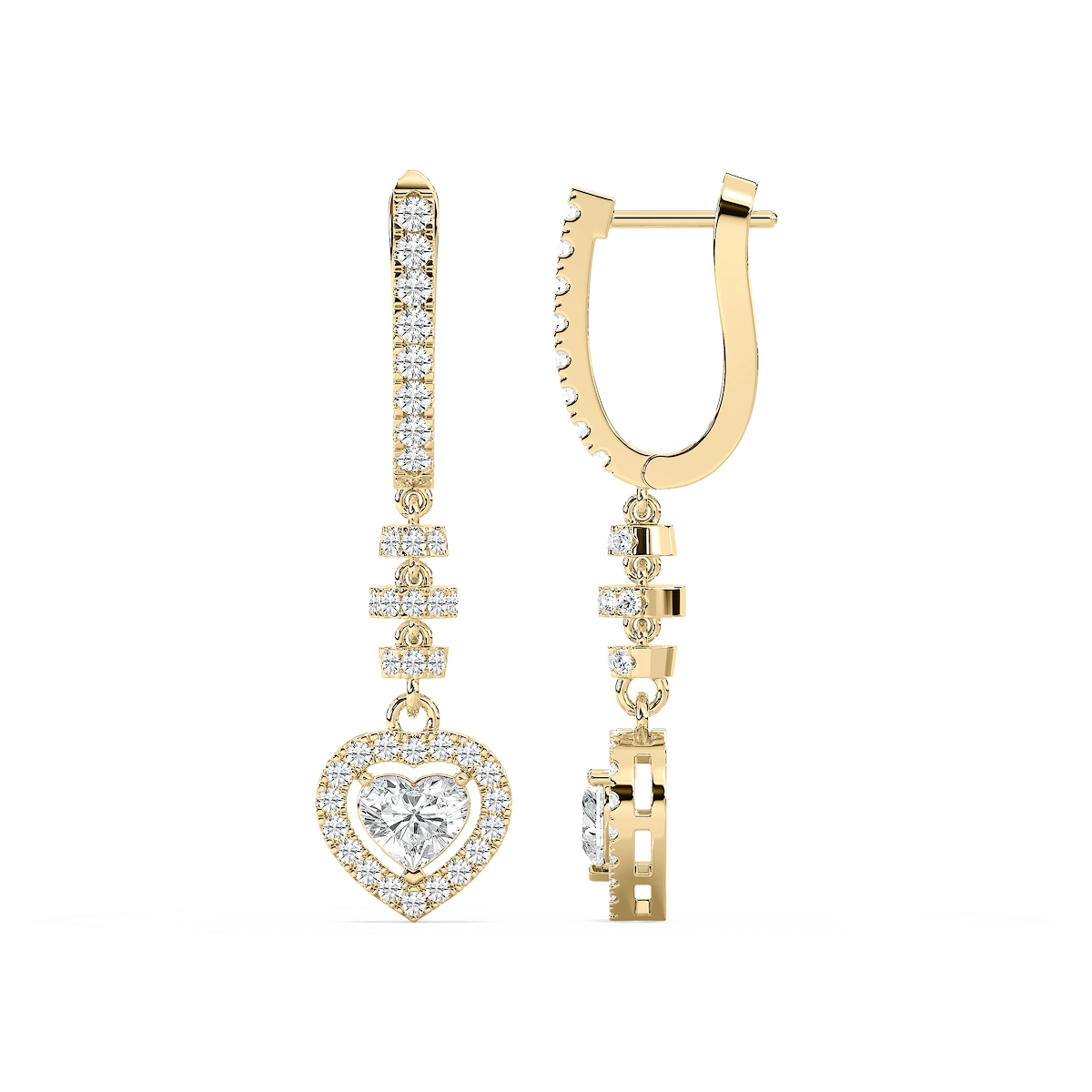 1 ⁷/₈ ctw Heart and Round Lab Grown Diamond Dangle Earrings