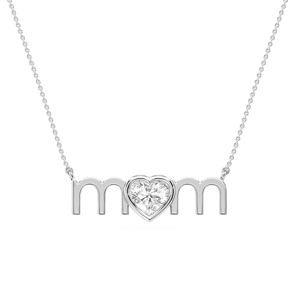 Heart Lab Grown Diamond Bezel Mom Pendant - 16 to 18 Inches