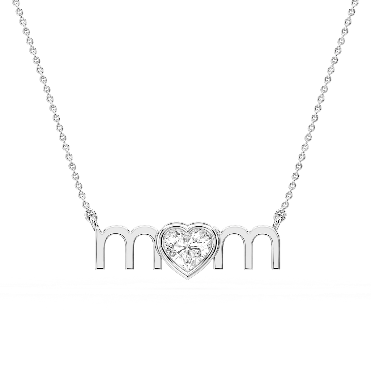 Heart Lab Grown Diamond Bezel Mom Pendant - 16 to 18 Inches