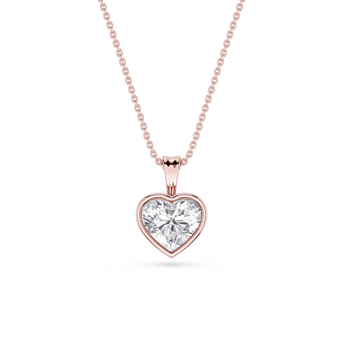 Heart Lab Grown Diamond Bezel Set Bail Solitaire Pendant - 16 to 18 Inches