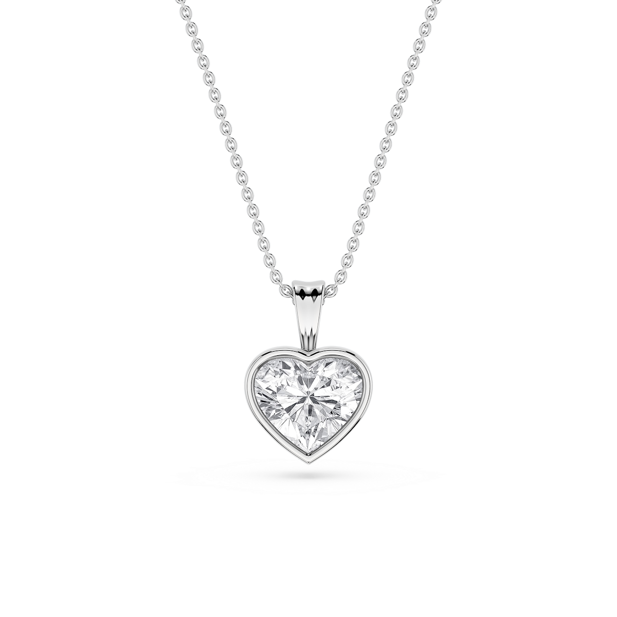 Heart Lab Grown Diamond Bezel Set Bail Solitaire Pendant - 16 to 18 Inches