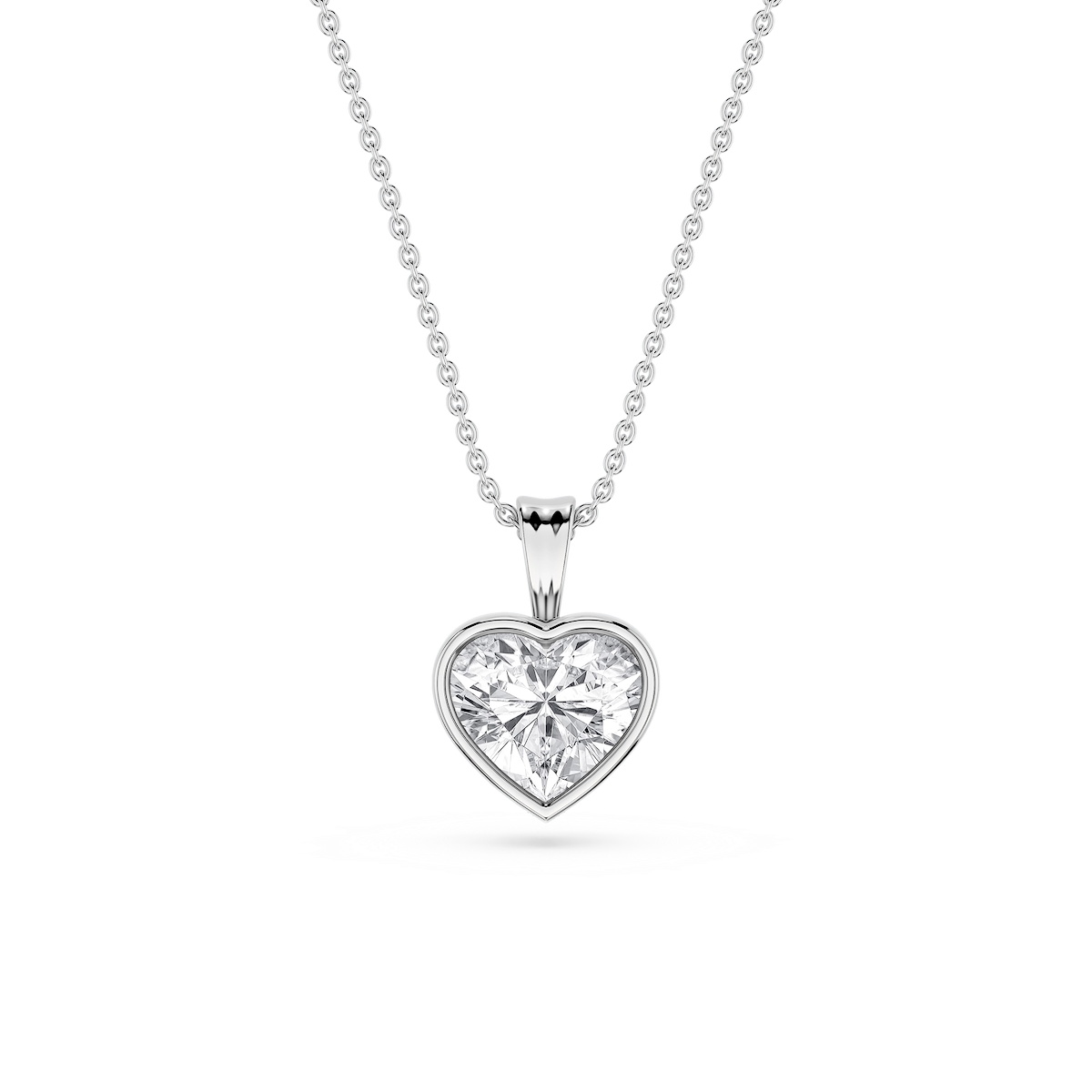 Heart Lab Grown Diamond Bezel Set Bail Solitaire Pendant - 16 to 18 Inches
