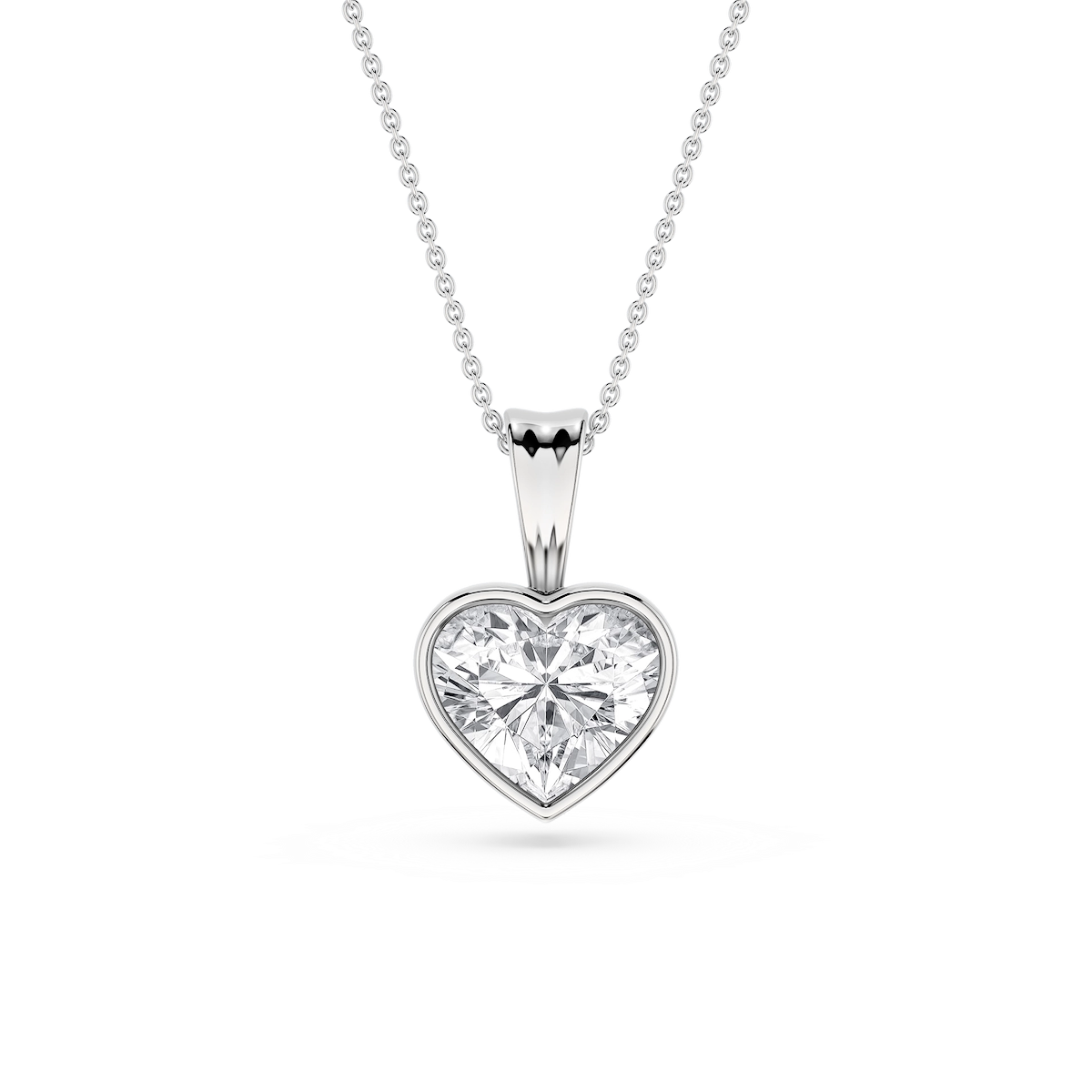 Heart Lab Grown Diamond Bezel Set Bail Solitaire Pendant - 16 to 18 Inches