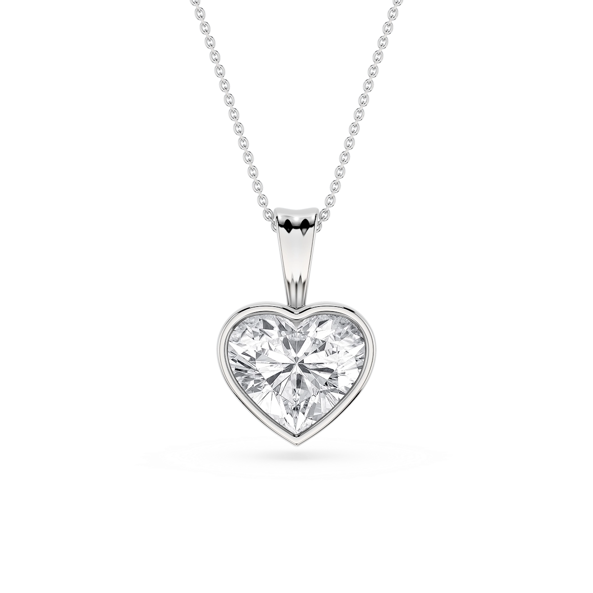 Heart Lab Grown Diamond Bezel Set Bail Solitaire Pendant - 16 to 18 Inches