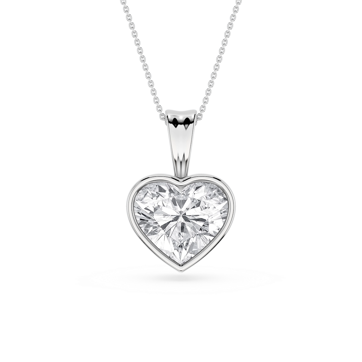 Heart Lab Grown Diamond Bezel Set Bail Solitaire Pendant - 16 to 18 Inches