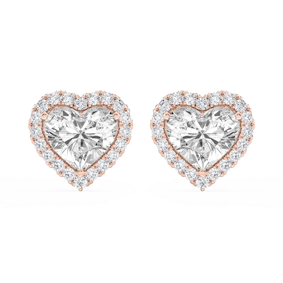 Heart Lab Grown Diamond Four Prong Basket Halo Stud Earrings