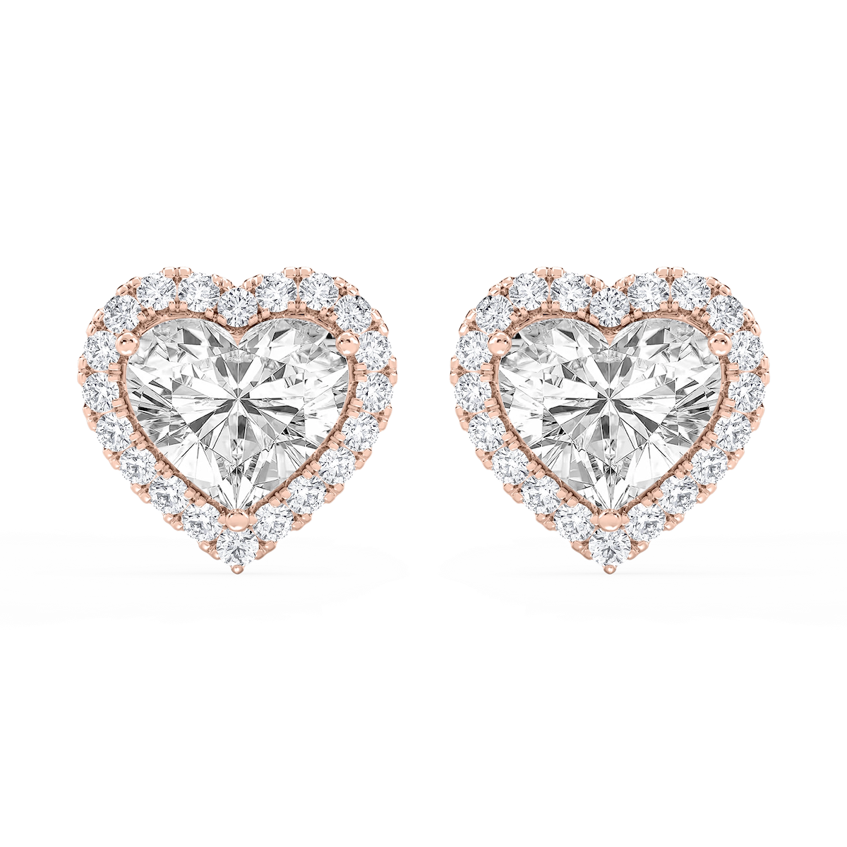 Heart Lab Grown Diamond Four Prong Basket Halo Stud Earrings