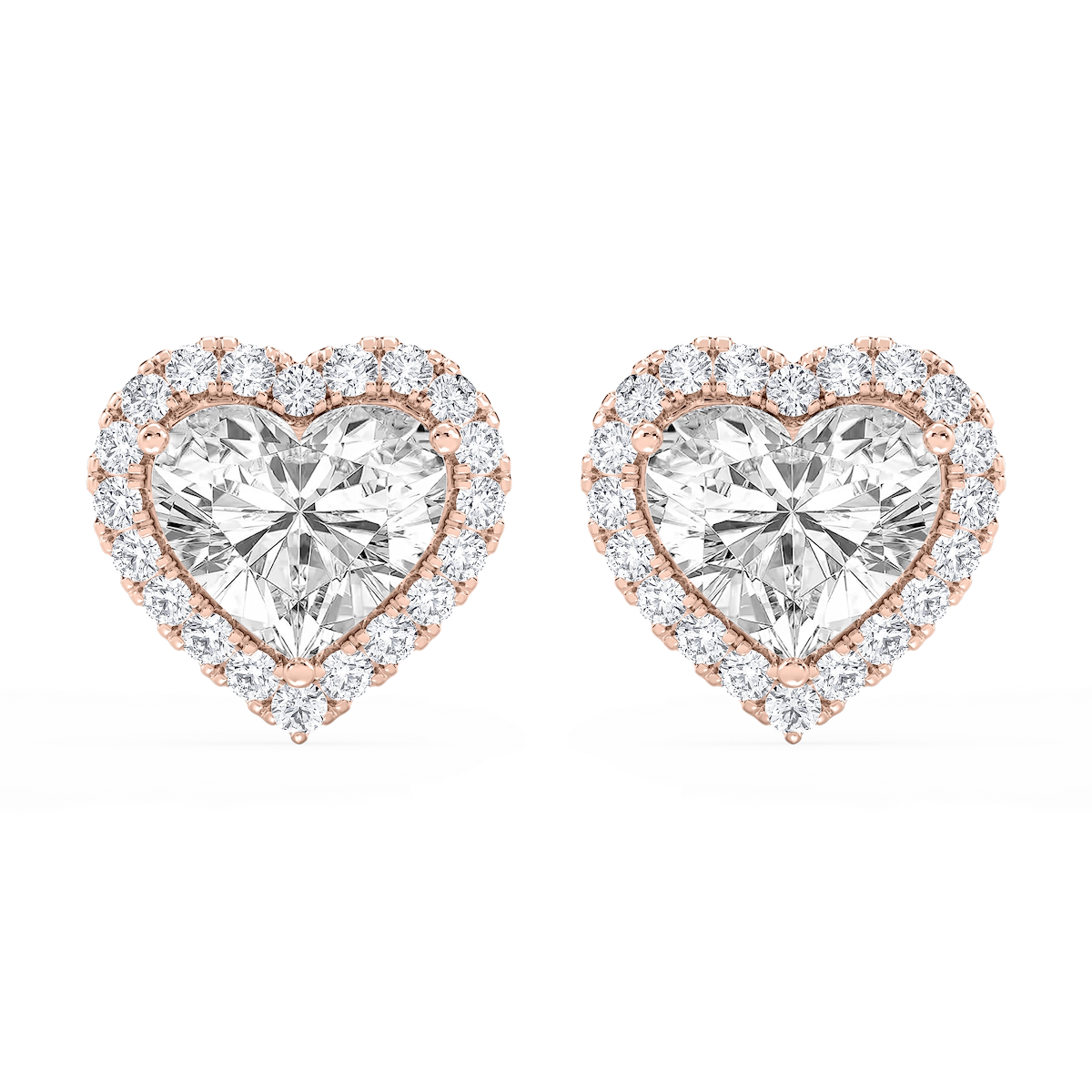 Heart Lab Grown Diamond Four Prong Basket Halo Stud Earrings