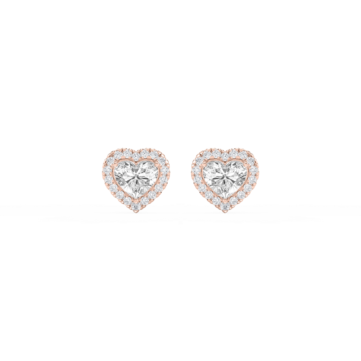 Heart Lab Grown Diamond Four Prong Basket Halo Stud Earrings