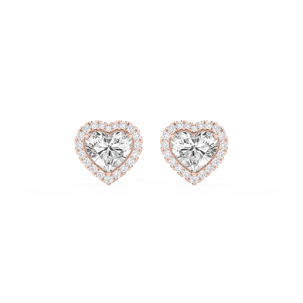 Heart Lab Grown Diamond Four Prong Basket Halo Stud Earrings