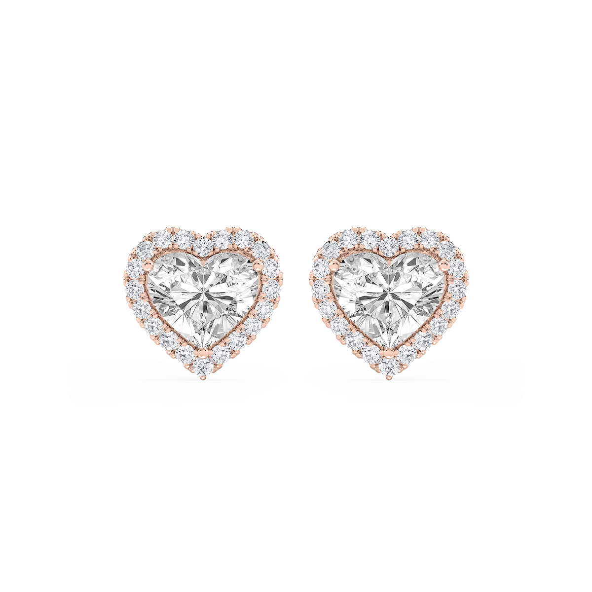Heart Lab Grown Diamond Four Prong Basket Halo Stud Earrings