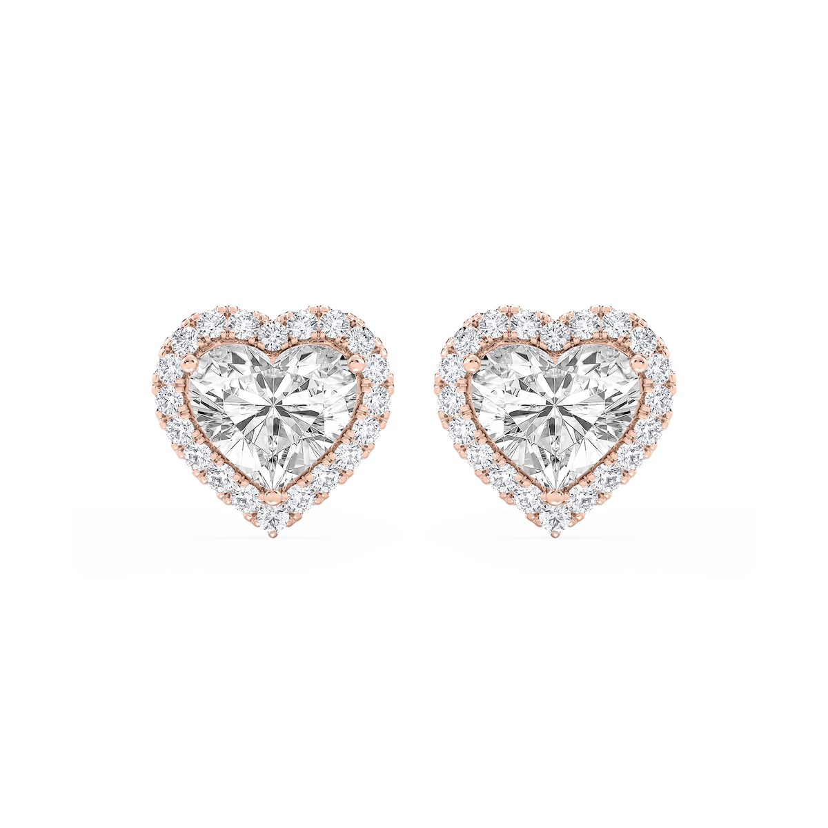 Heart Lab Grown Diamond Four Prong Basket Halo Stud Earrings