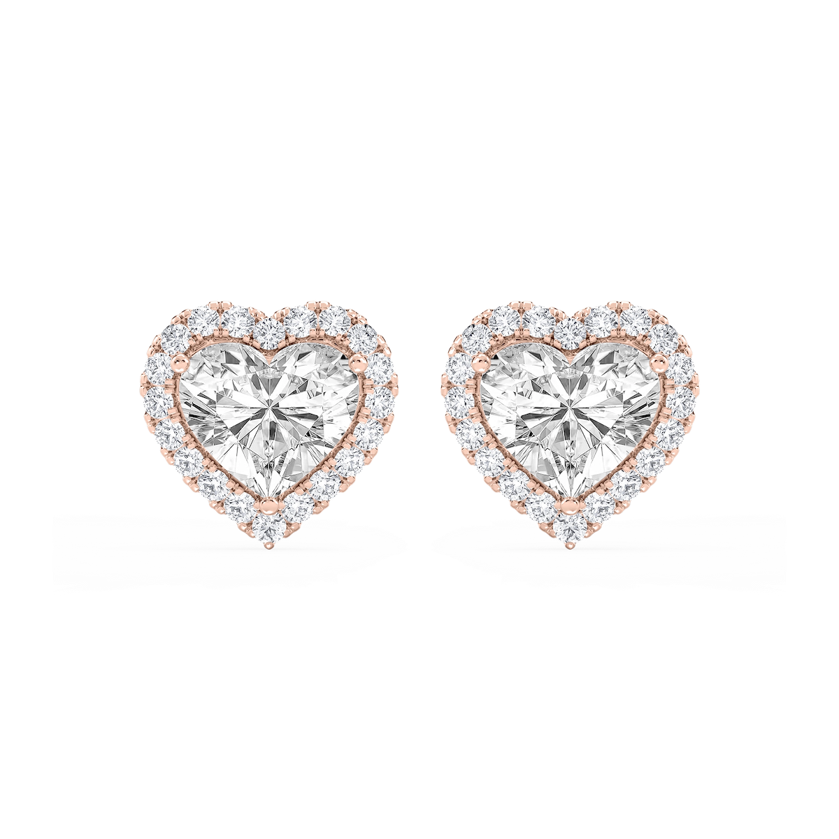 Heart Lab Grown Diamond Four Prong Basket Halo Stud Earrings