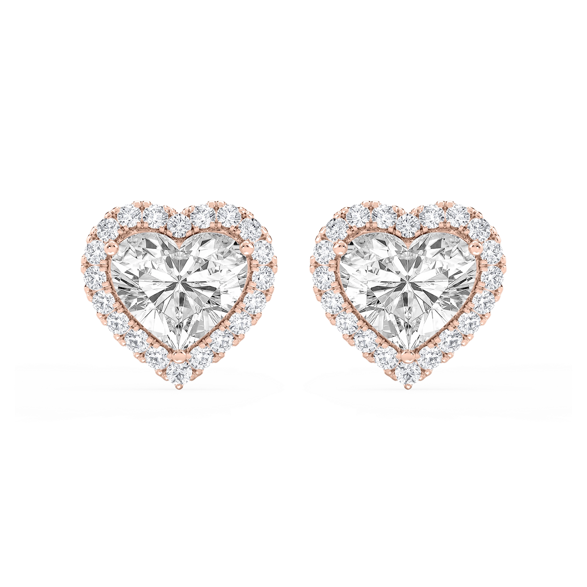 Heart Lab Grown Diamond Four Prong Basket Halo Stud Earrings