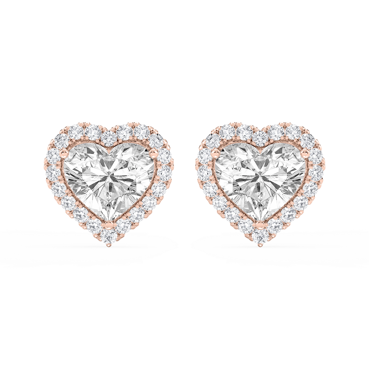 Heart Lab Grown Diamond Four Prong Basket Halo Stud Earrings