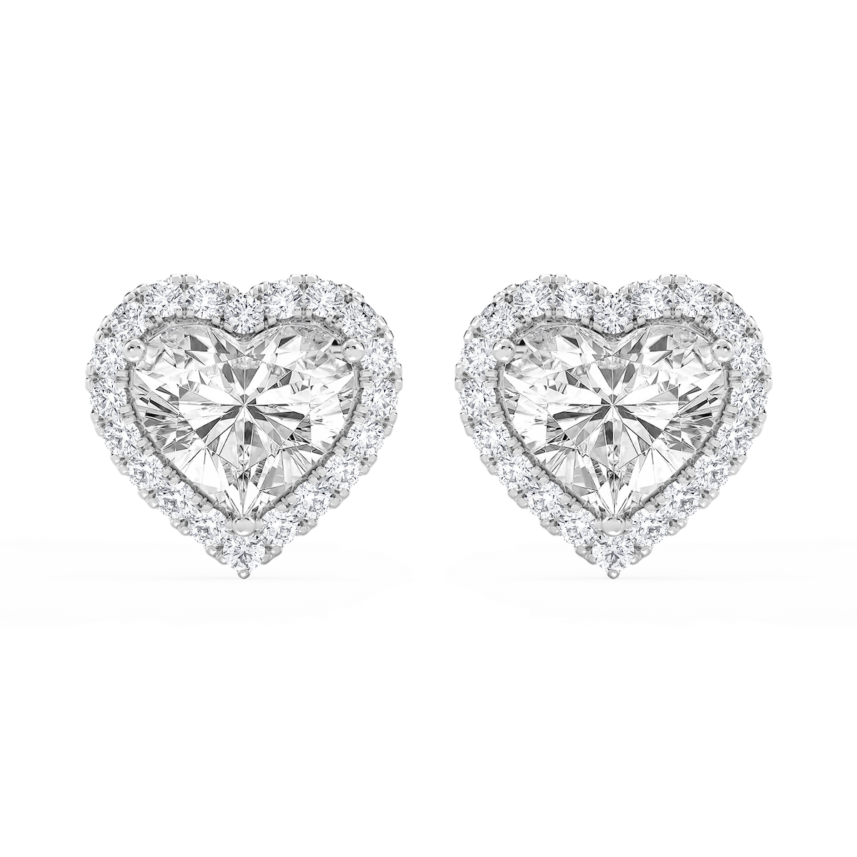 Heart Lab Grown Diamond Four Prong Basket Halo Stud Earrings