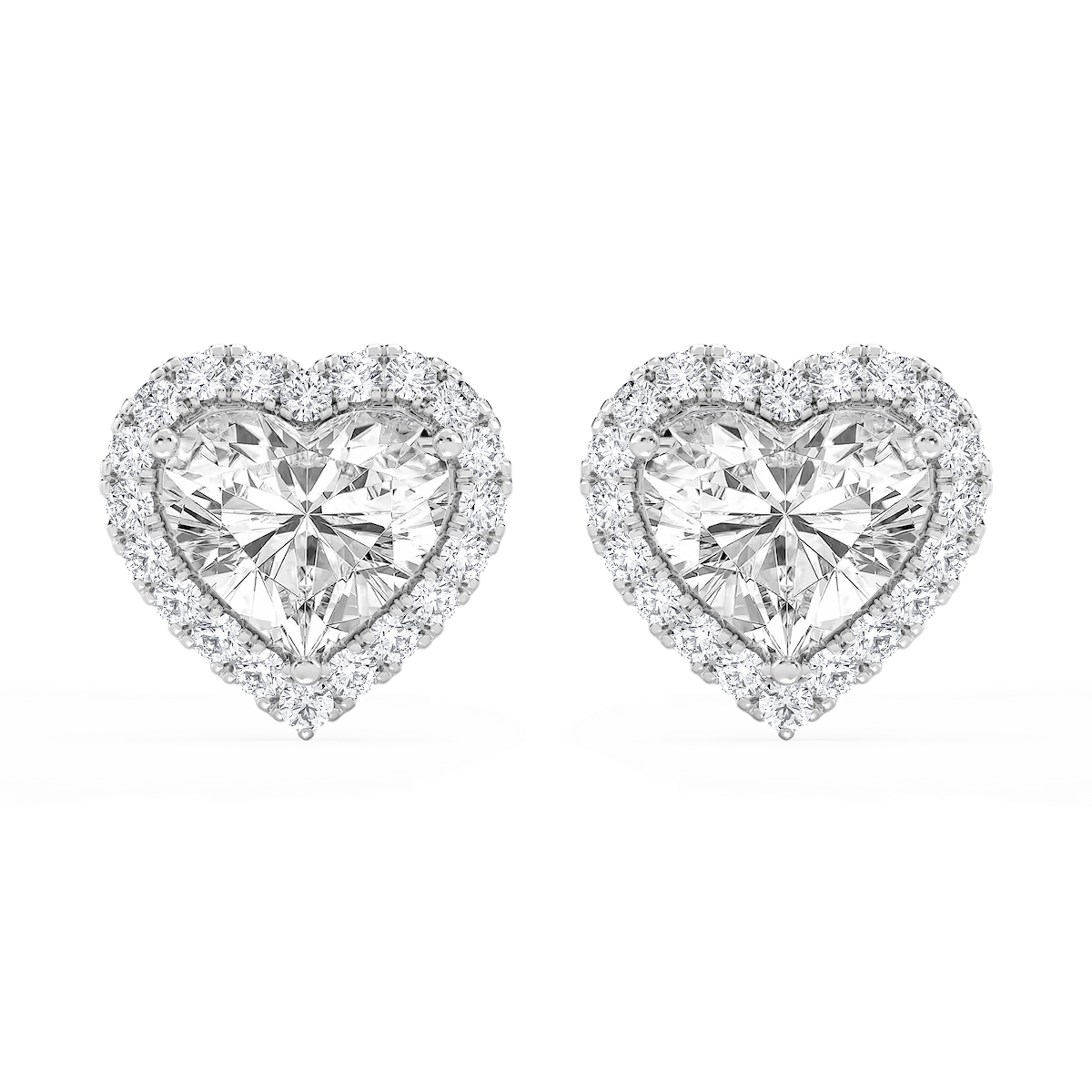 Heart Lab Grown Diamond Four Prong Basket Halo Stud Earrings