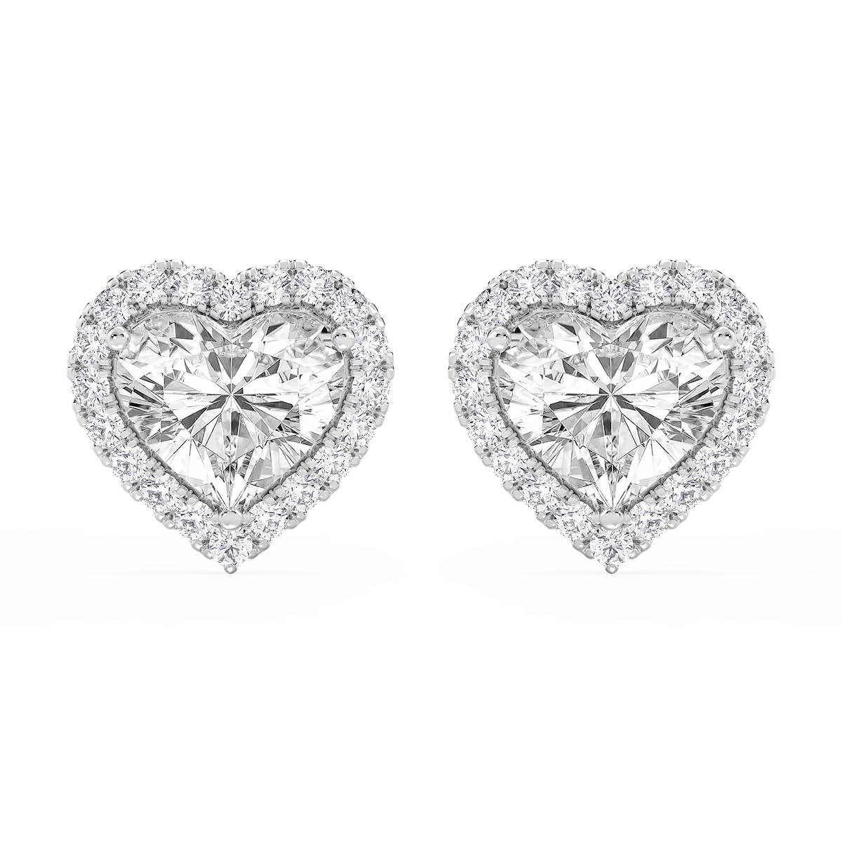 Heart Lab Grown Diamond Four Prong Basket Halo Stud Earrings